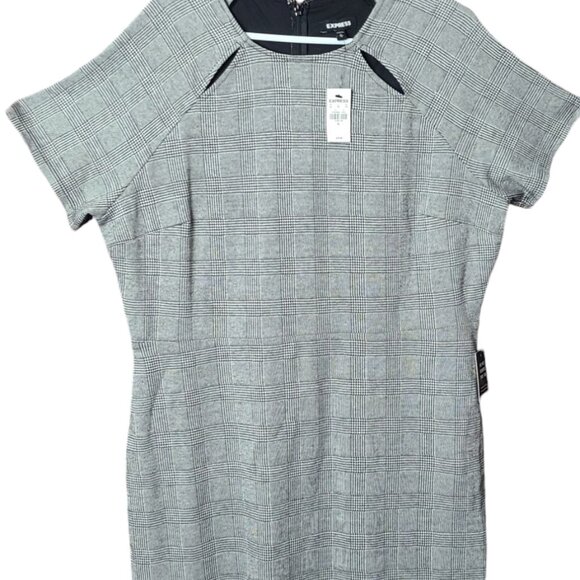 Express Gray Houndstooth Plaid Sheath Office Classic Business Dress Size XL - Picture 2 of 14